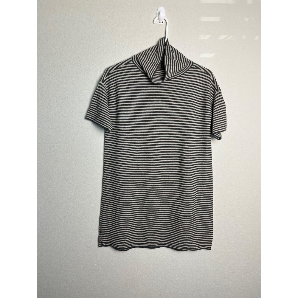 Eileen Fisher Sweater Womens Petites Small Gray Stripe Cowl Neck‎ Knit Tunic